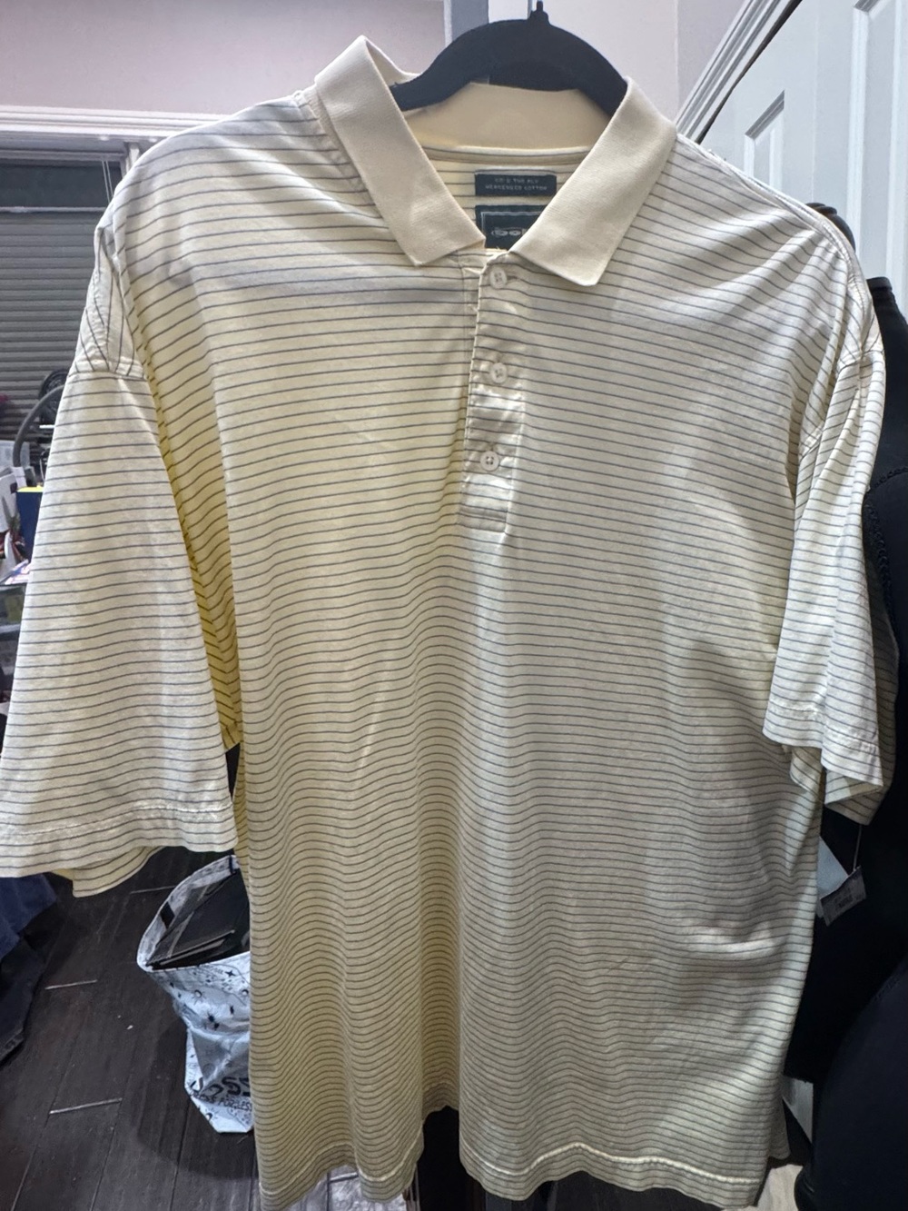bolle cream Golf polo with thin navy stripes